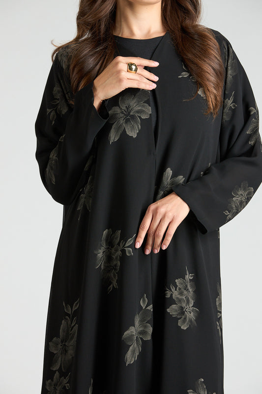 The Noir Bloom Abaya 3 Pieces