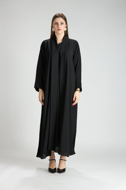Opaline Black Cascade Front Silk 3-Piece Abaya