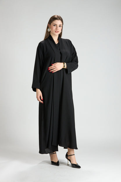 Opaline Black Cascade Front Silk 3-Piece Abaya