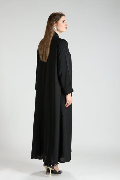 Opaline Black Cascade Front Silk 3-Piece Abaya