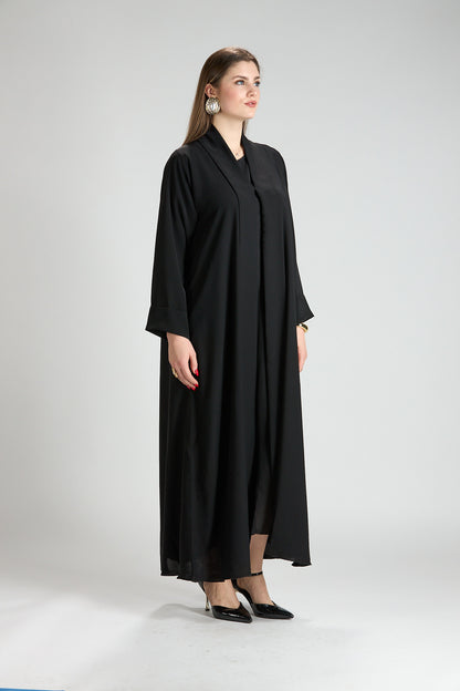 Opaline Black Cascade Front Silk 3-Piece Abaya