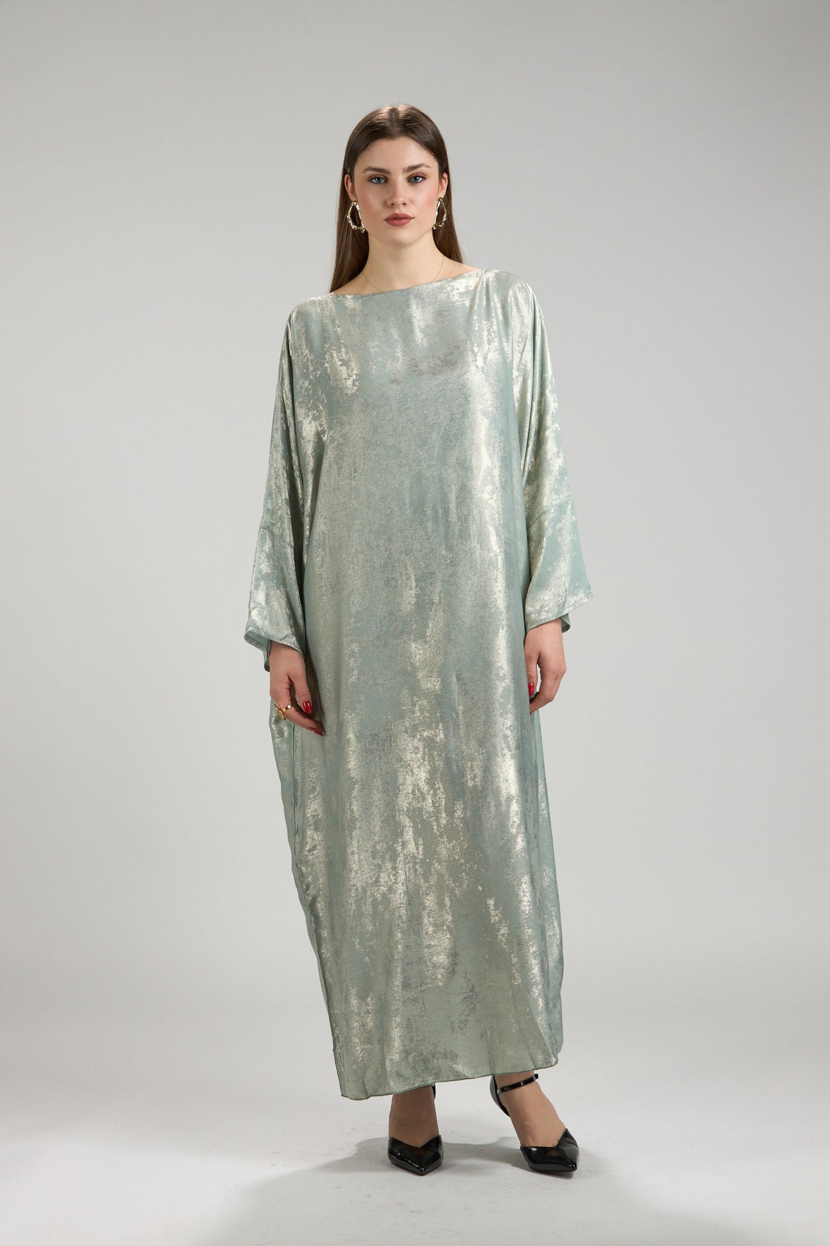 Lumière Sage Metallic Abaya with Sheila