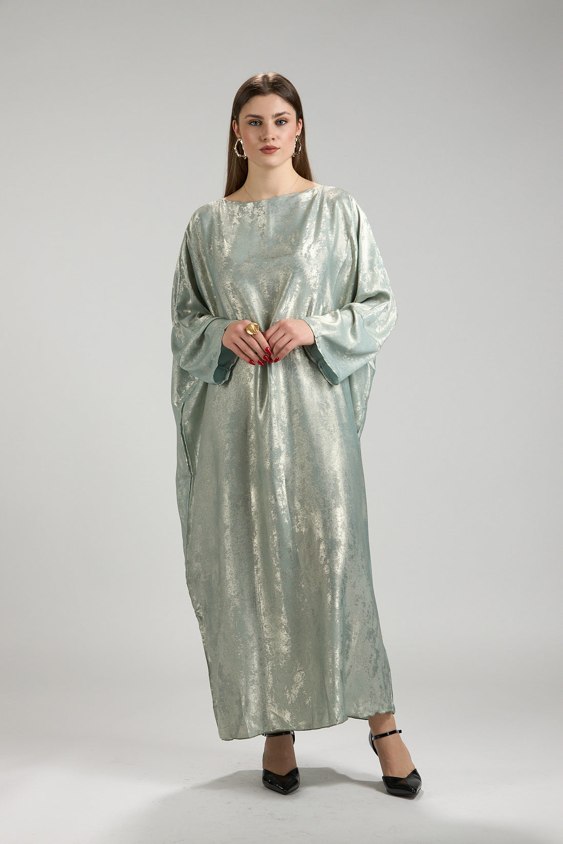 Lumière Sage Metallic Abaya with Sheila
