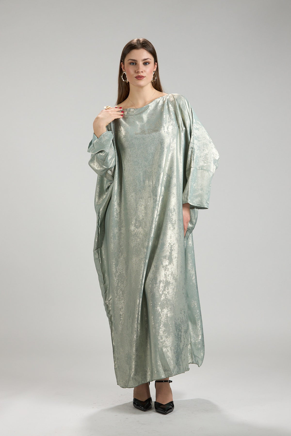 Lumière Sage Metallic Abaya with Sheila