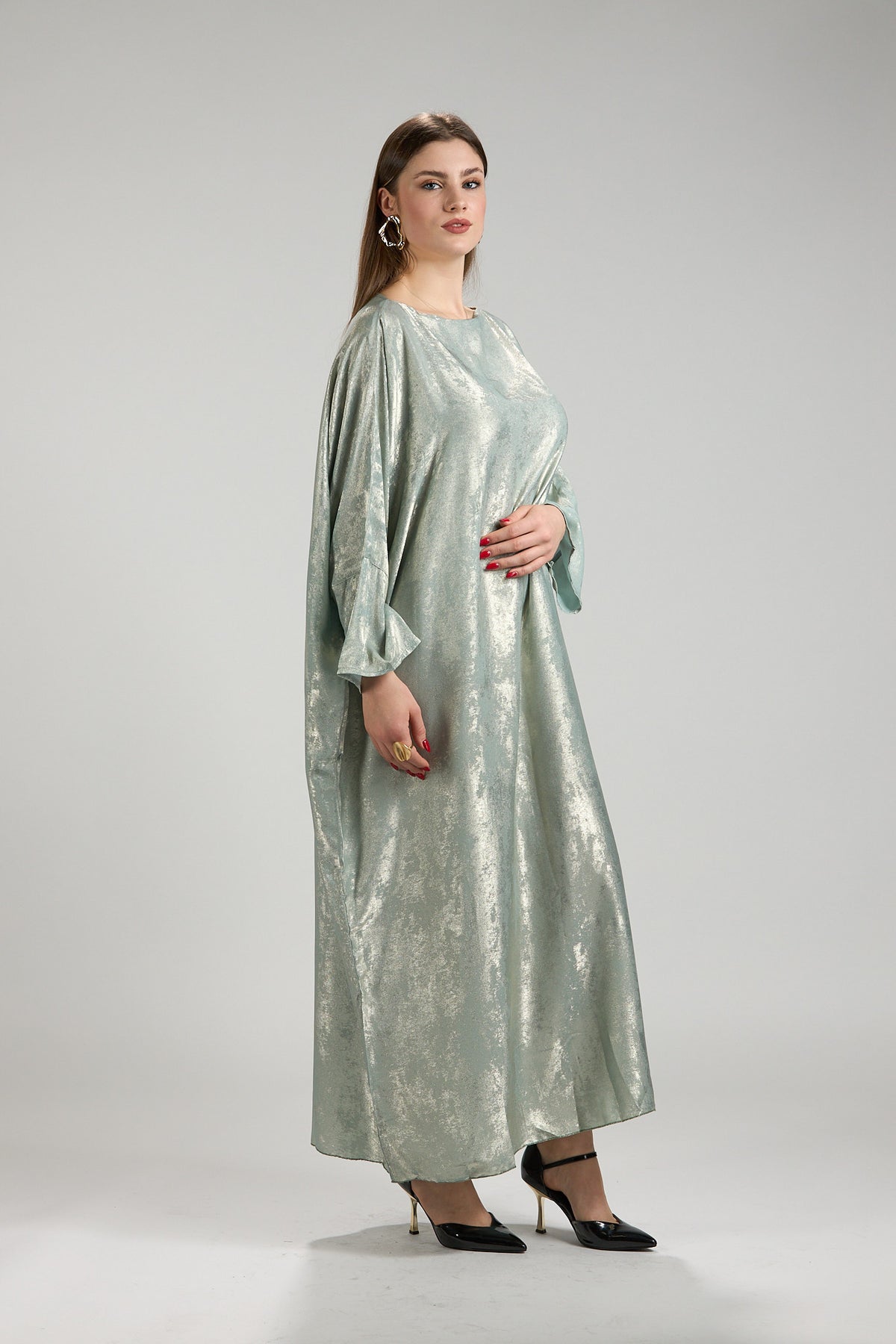 Lumière Sage Metallic Abaya with Sheila