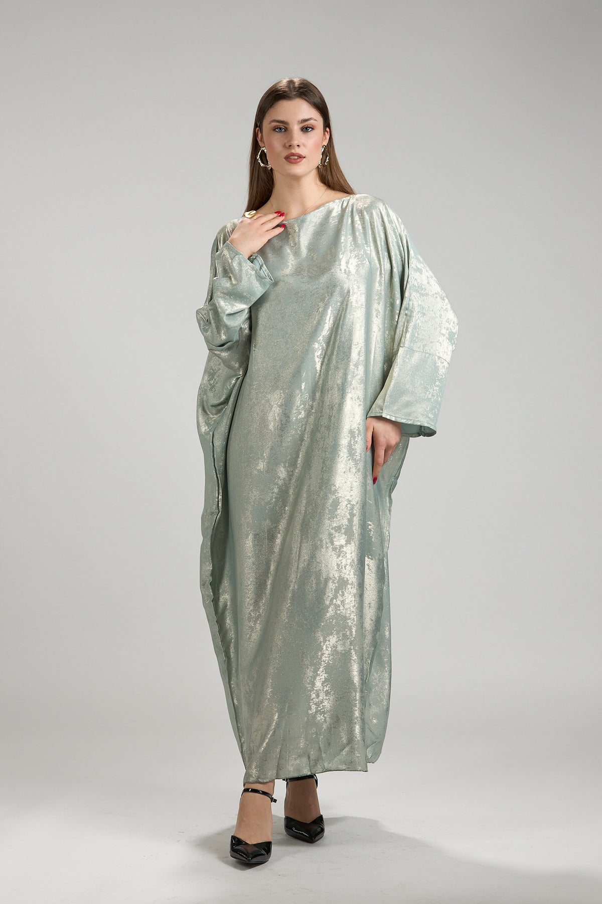 Lumière Sage Metallic Abaya with Sheila