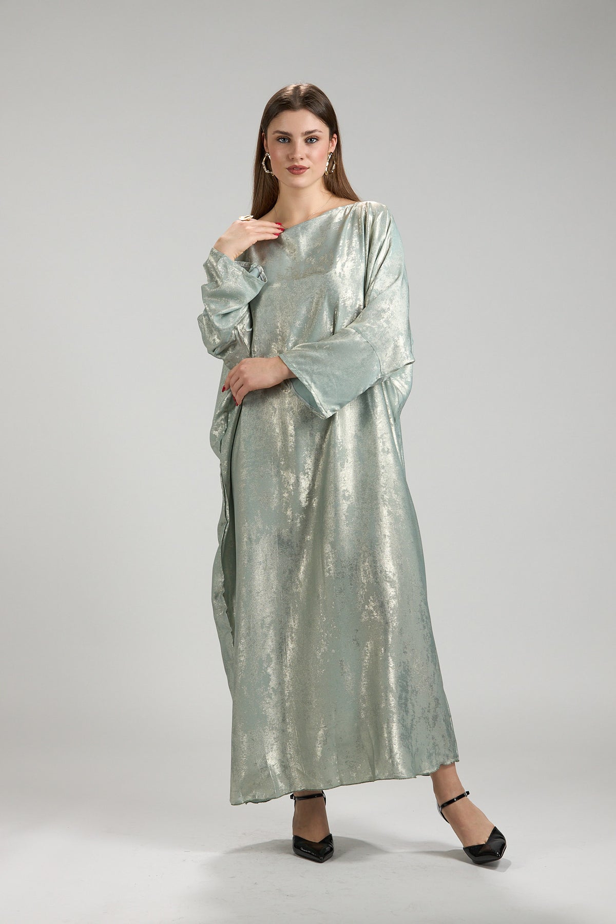Lumière Sage Metallic Abaya with Sheila