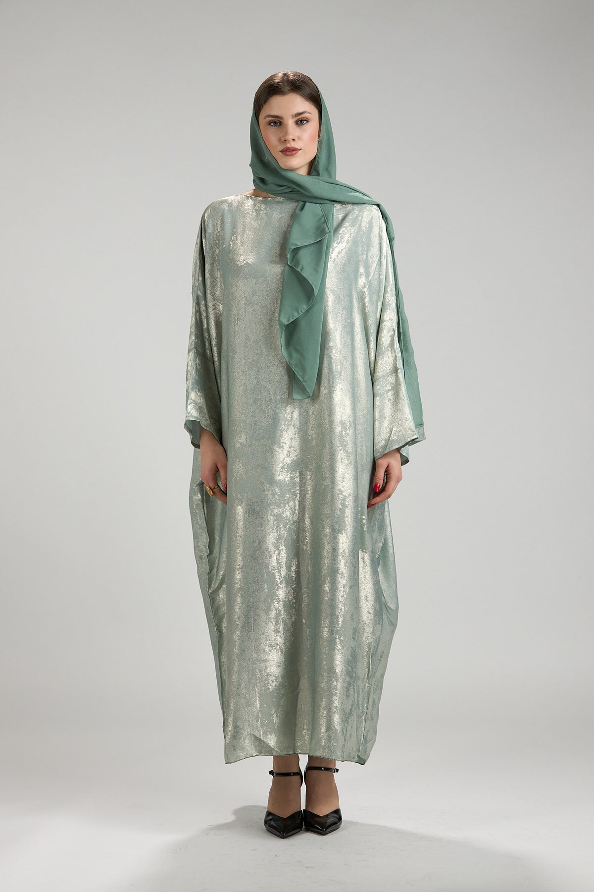 Lumière Sage Metallic Abaya with Sheila