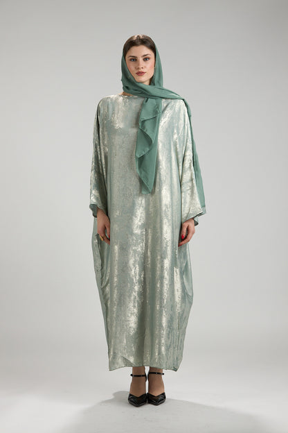 Lumière Sage Metallic Abaya with Sheila