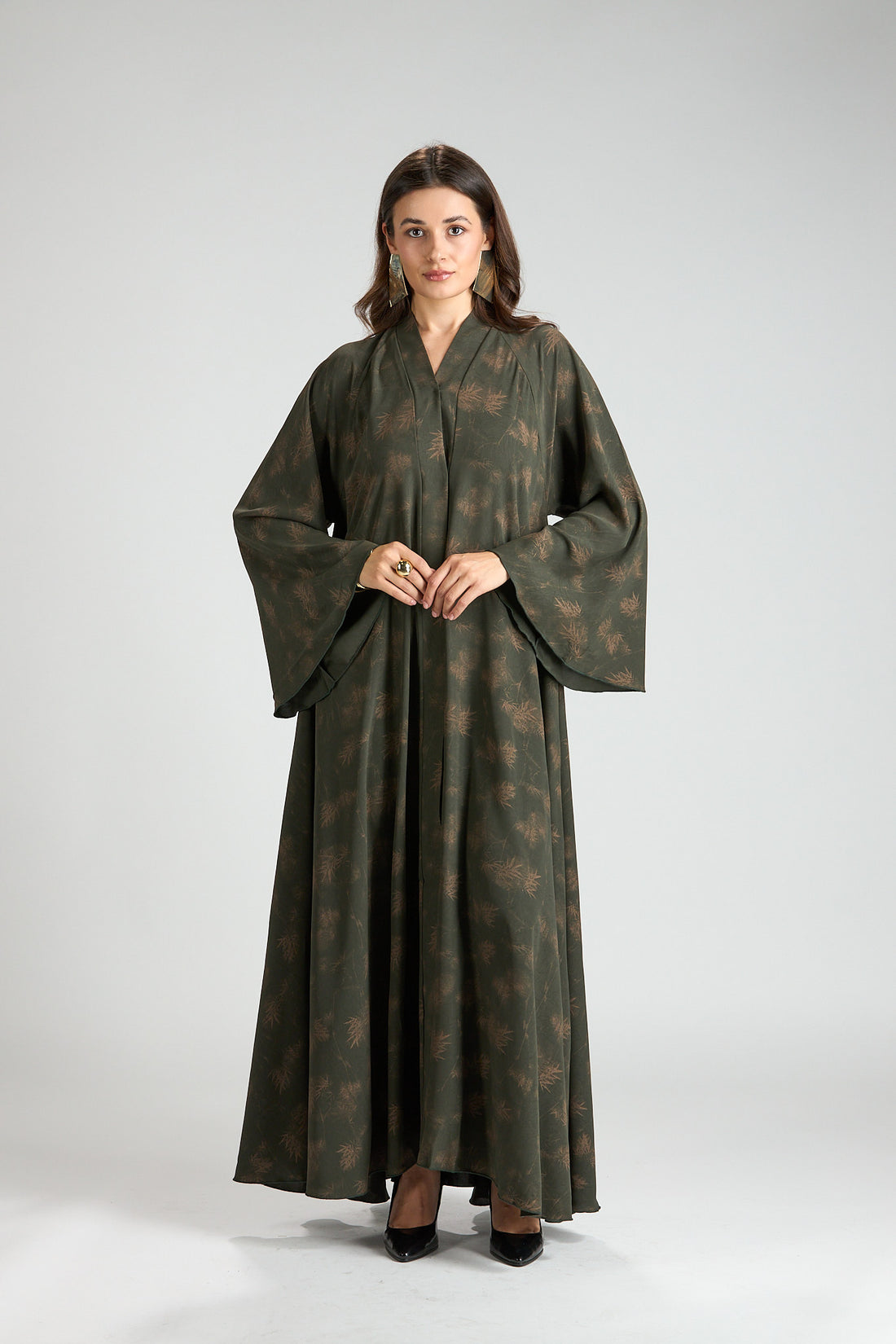Serenity Olive Botanical Print Abaya