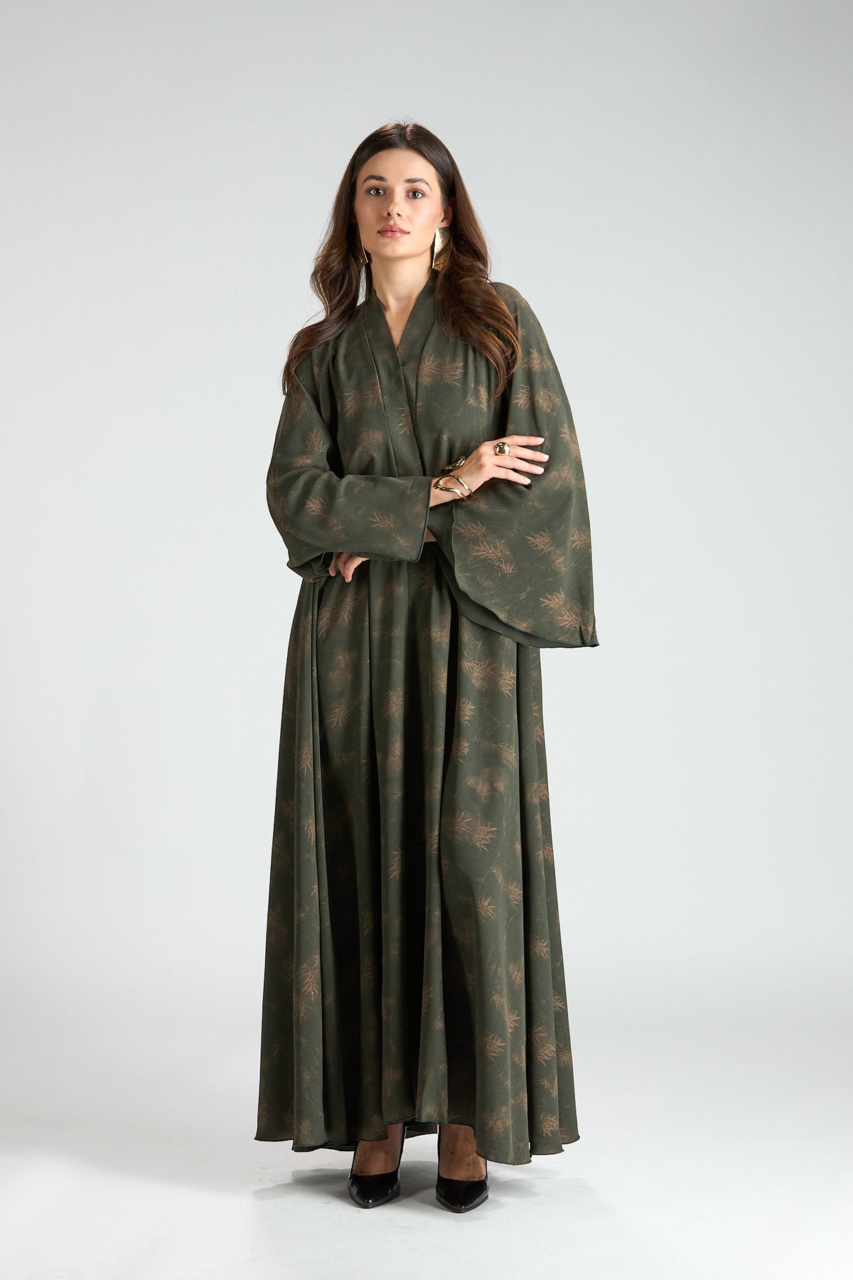 Serenity Olive Botanical Print Abaya