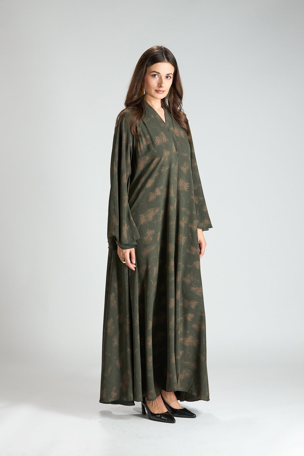 Serenity Olive Botanical Print Abaya