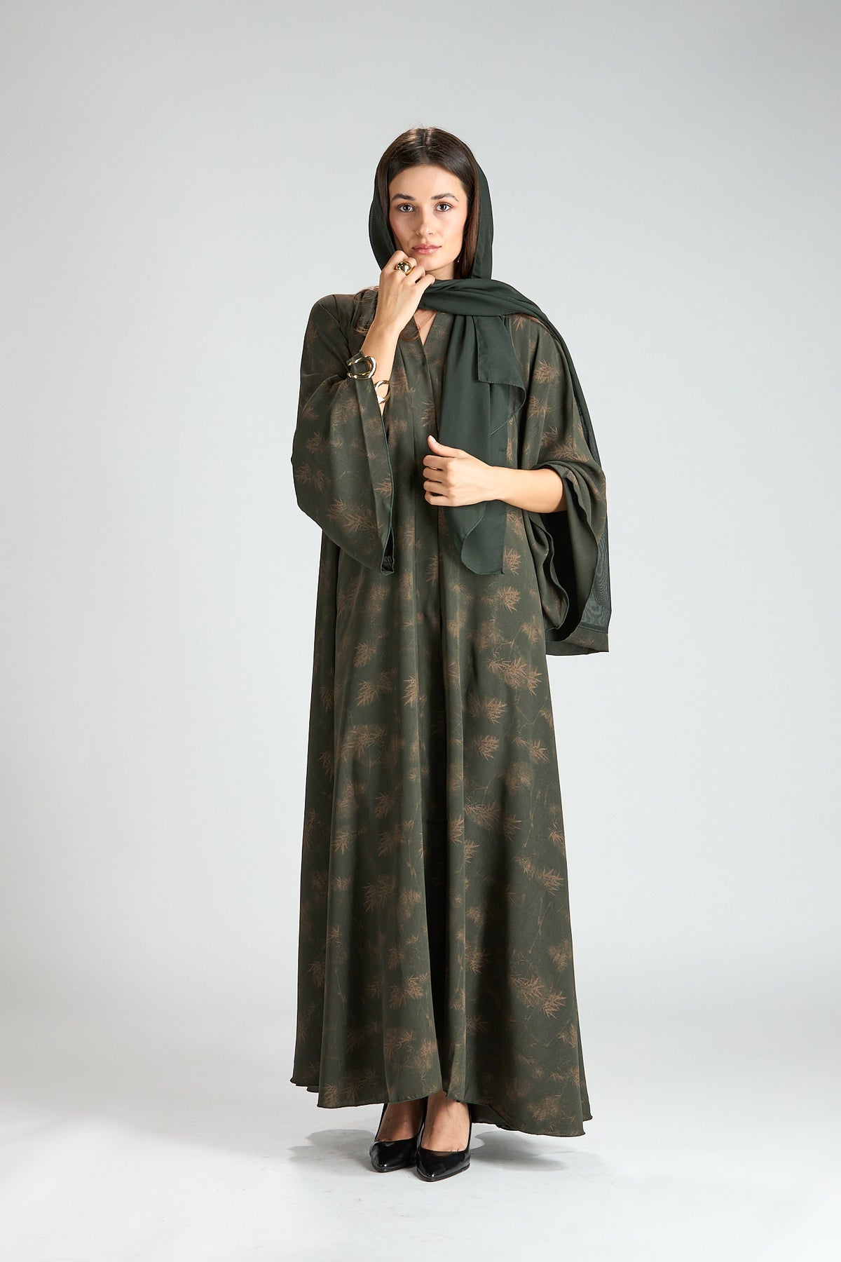 Serenity Olive Botanical Print Abaya