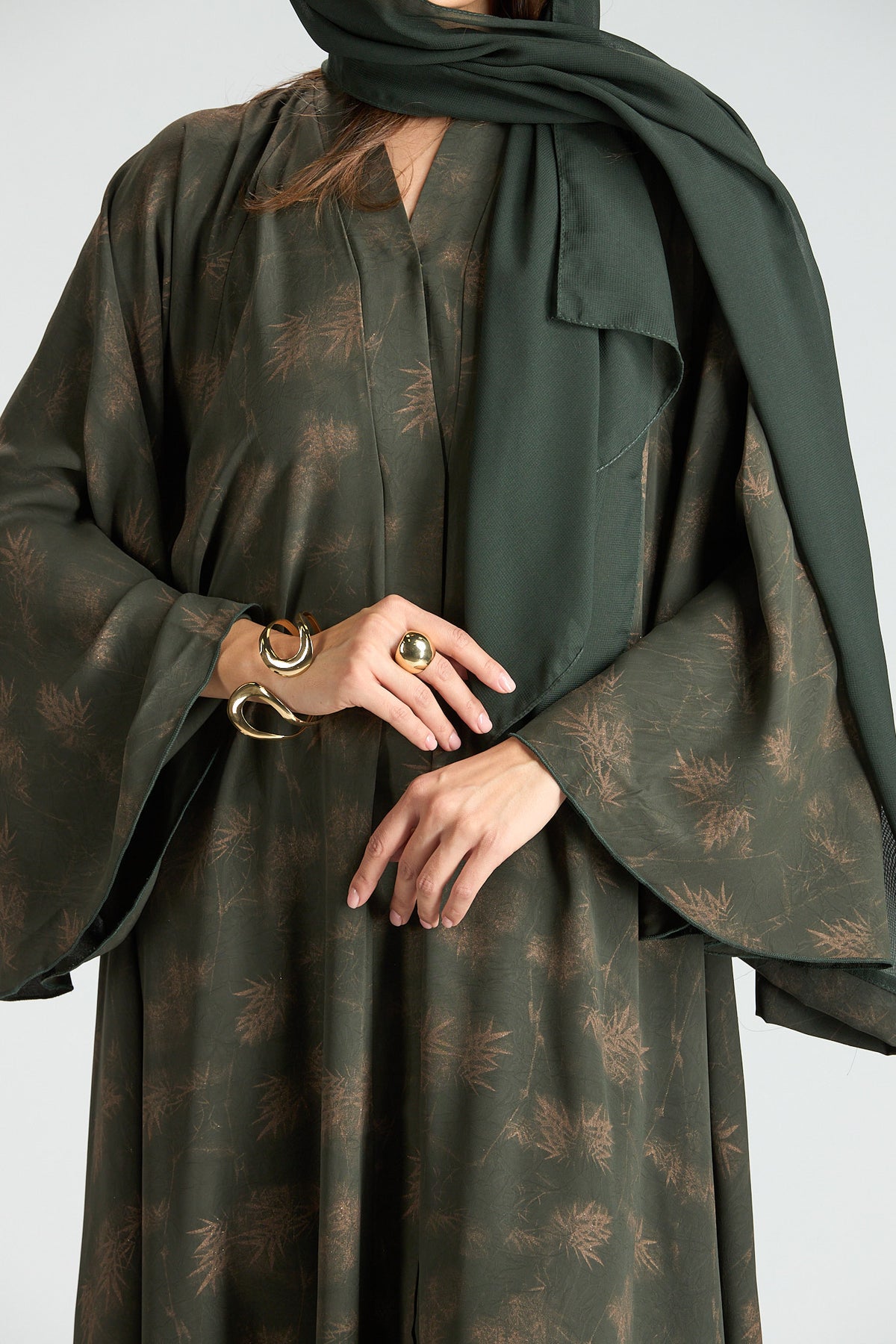 Serenity Olive Botanical Print Abaya