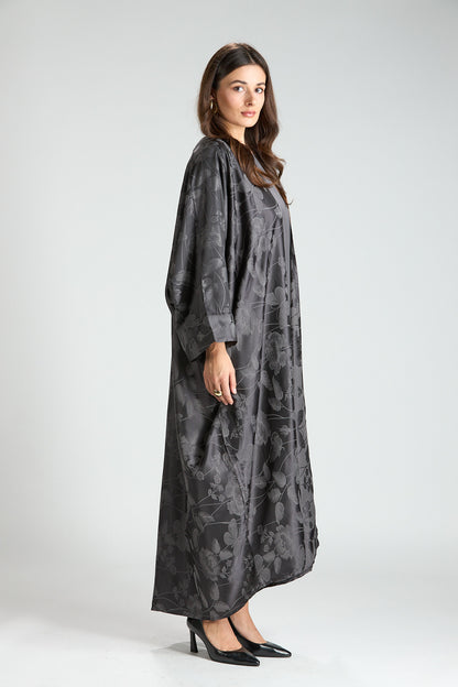 Ayla Gray Floral Jacquard 3-Piece Cape Abaya