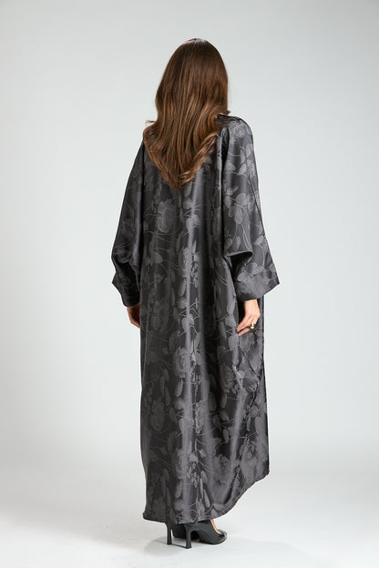 Ayla Gray Floral Jacquard 3-Piece Cape Abaya