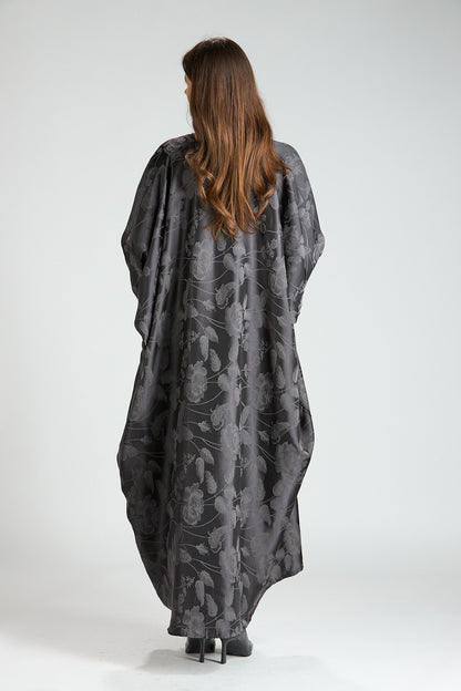 Ayla Gray Floral Jacquard 3-Piece Cape Abaya
