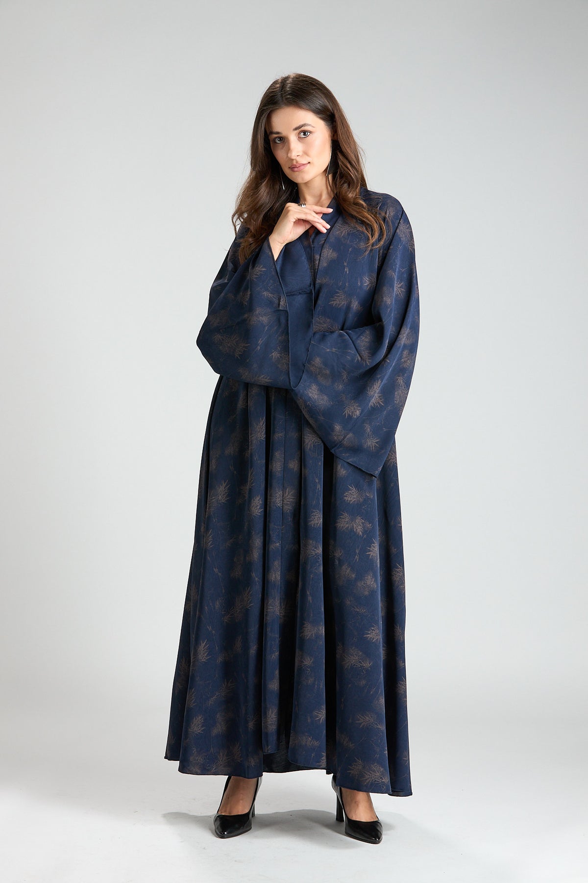 Serenity Blue Botanical Print Abaya with Sheila