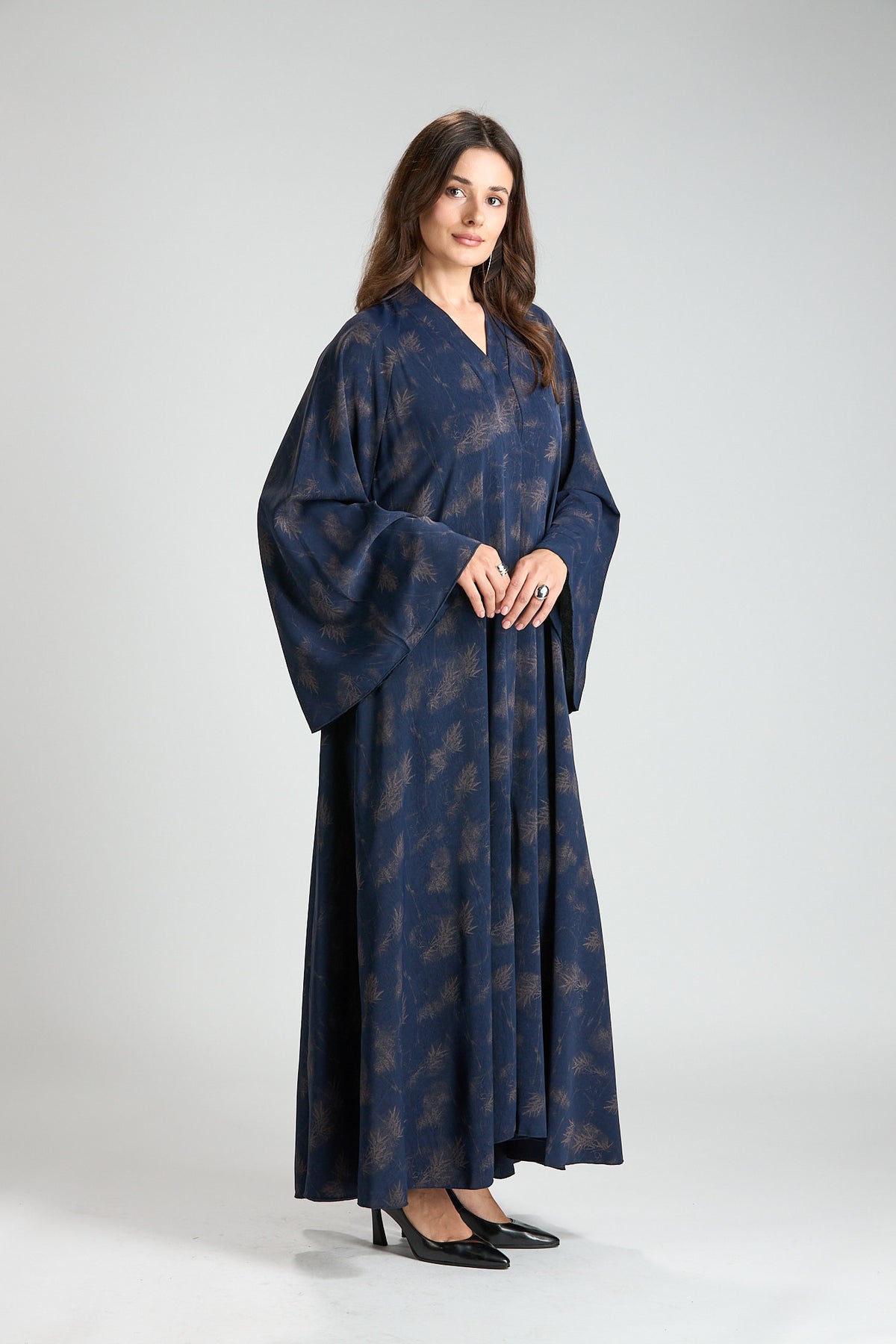 Serenity Blue Botanical Print Abaya with Sheila