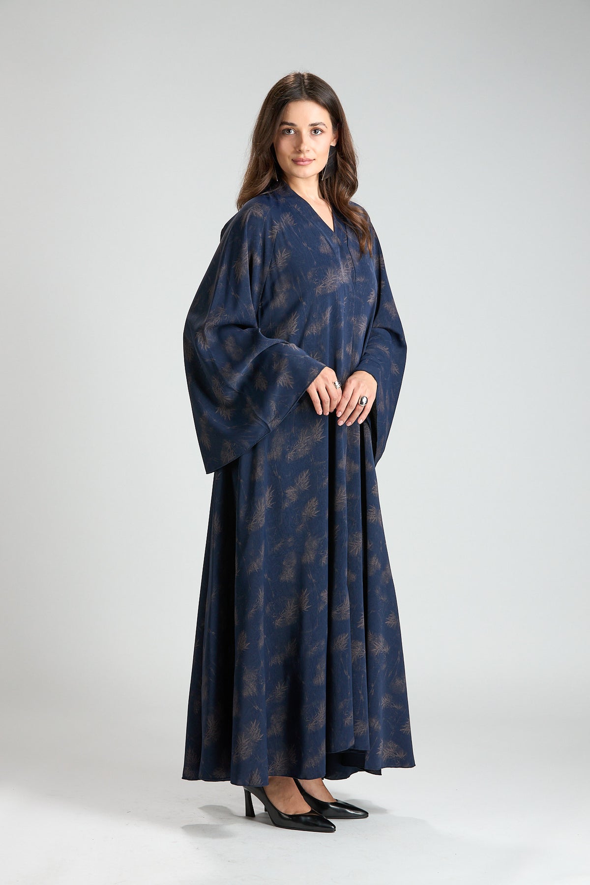 Serenity Blue Botanical Print Abaya with Sheila