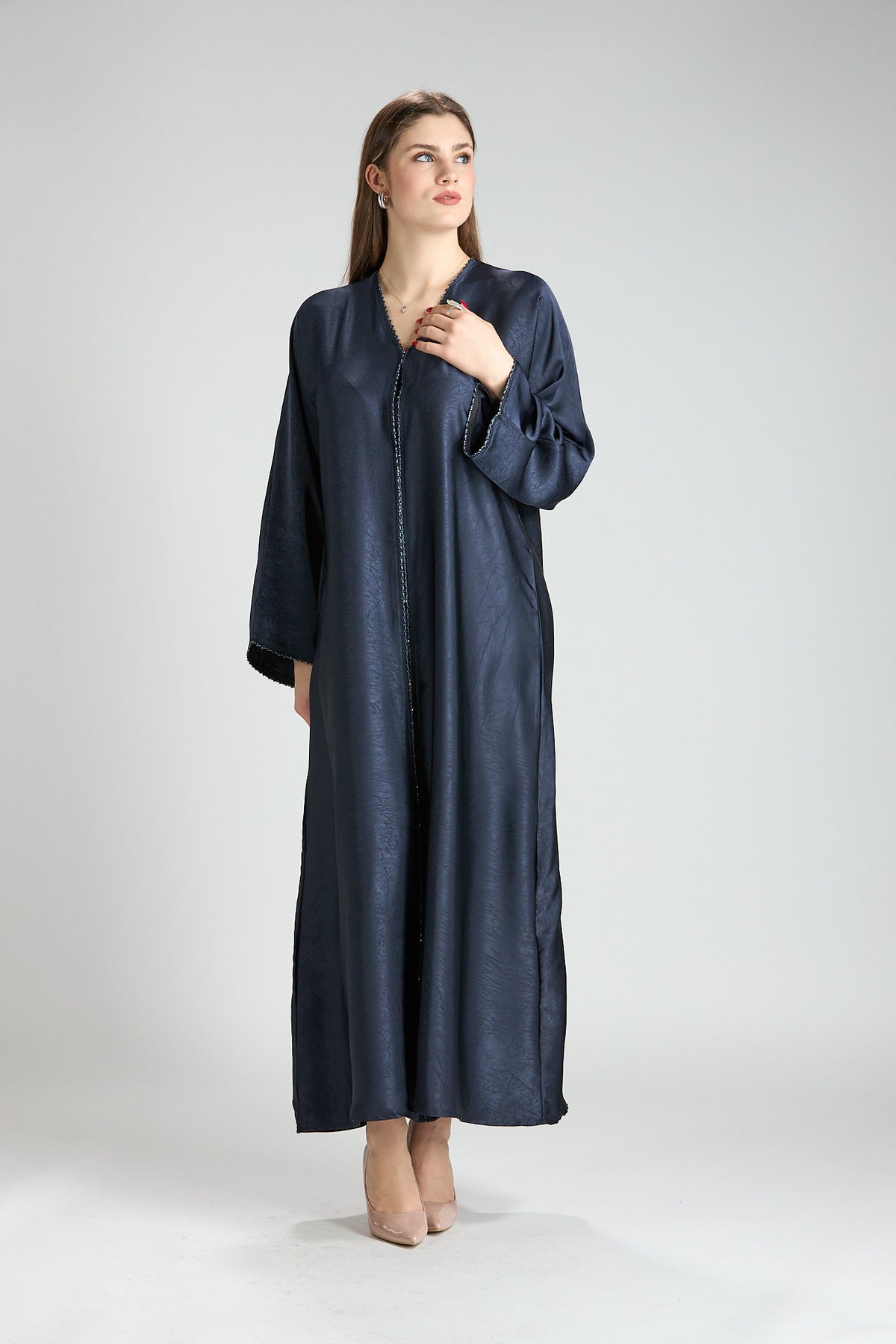 Farah Blue Textured Sheen 2-Piece Abaya with Hijab