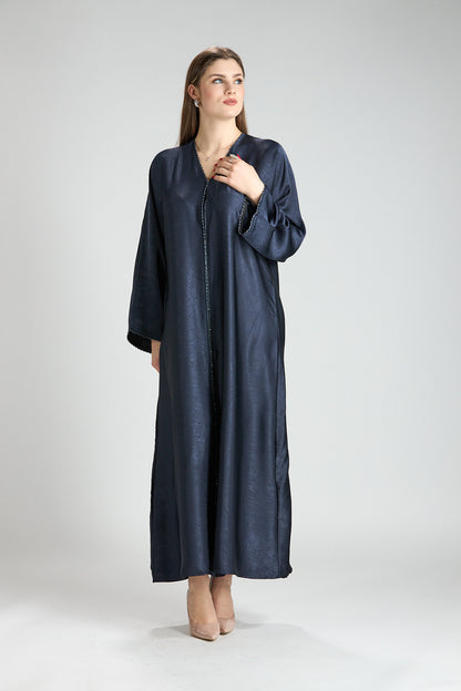 Farah Blue Textured Sheen 2-Piece Abaya with Hijab