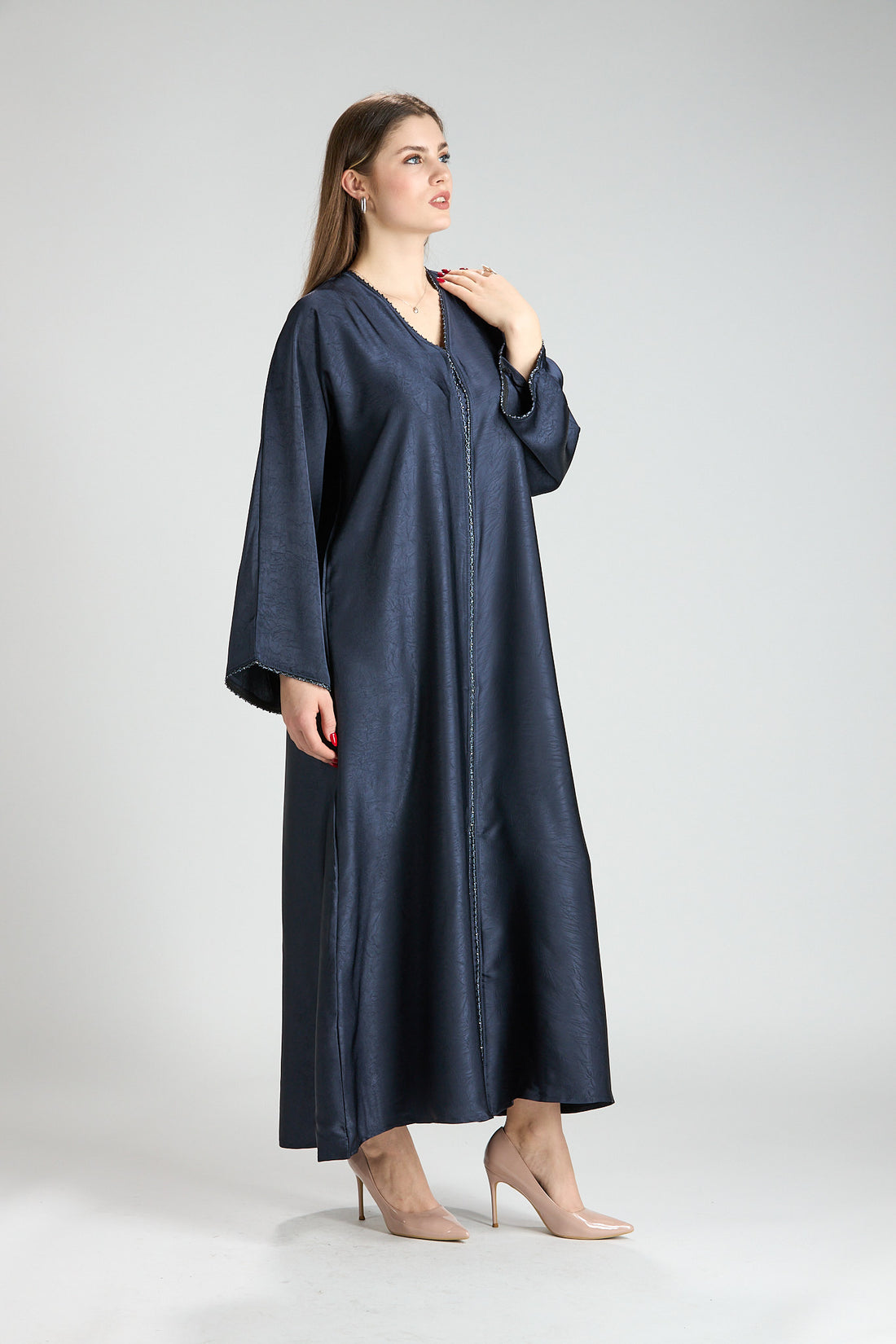 Farah Blue Textured Sheen 2-Piece Abaya with Hijab