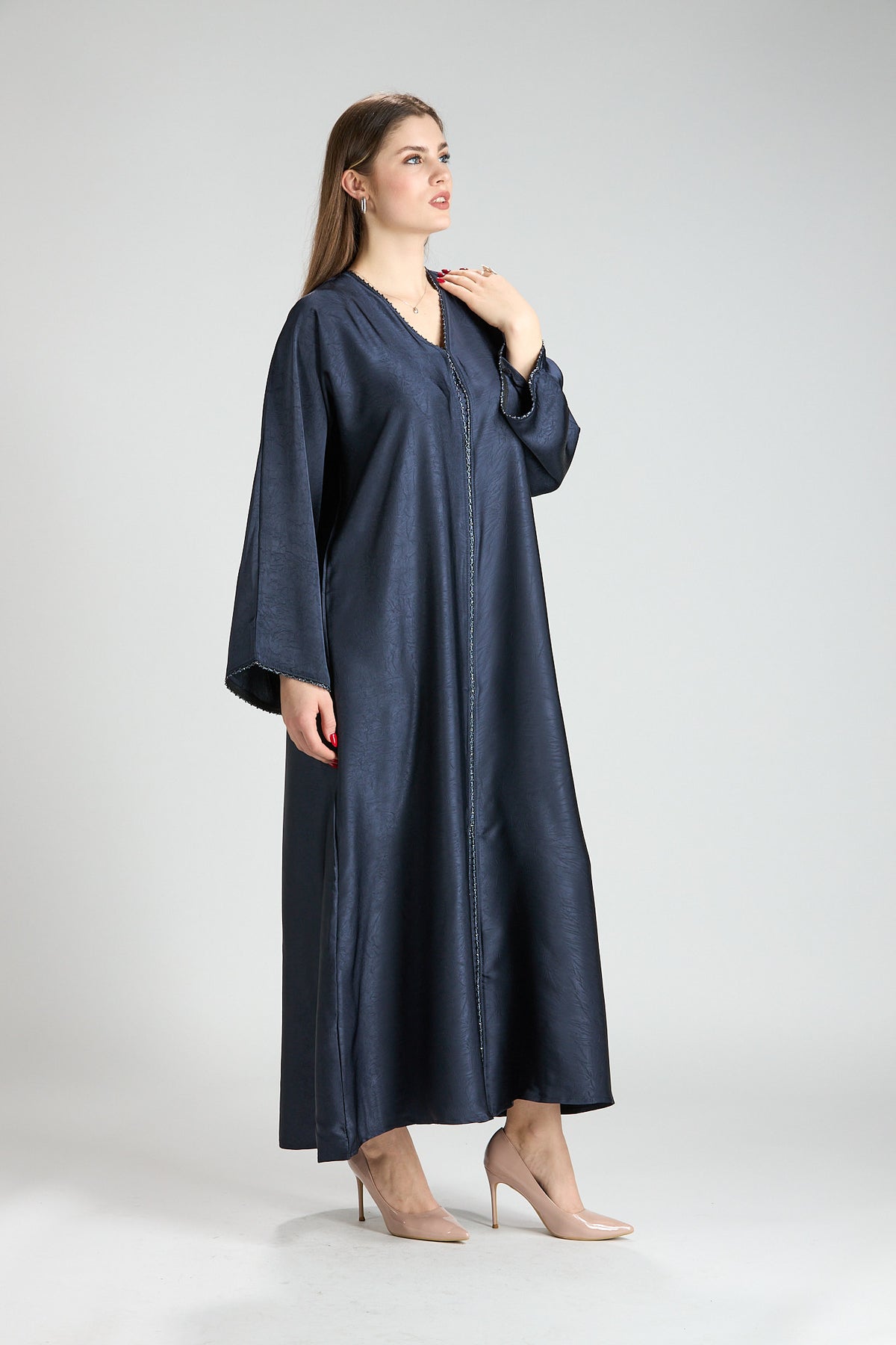 Farah Blue Textured Sheen 2-Piece Abaya with Hijab