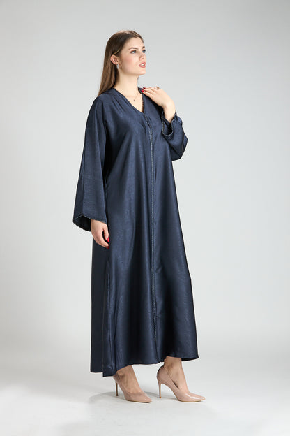 Farah Blue Textured Sheen 2-Piece Abaya with Hijab
