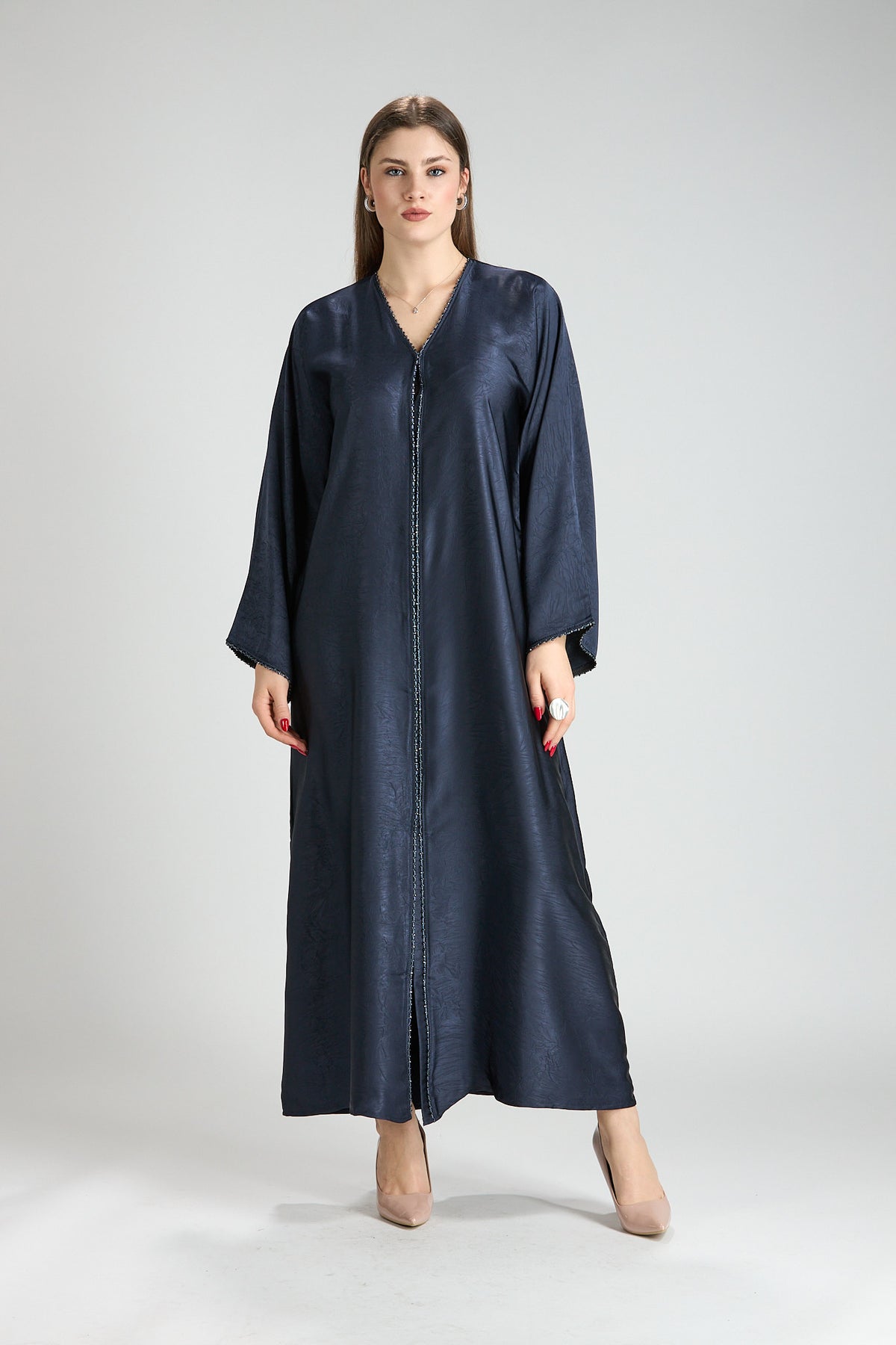 Farah Blue Textured Sheen 2-Piece Abaya with Hijab