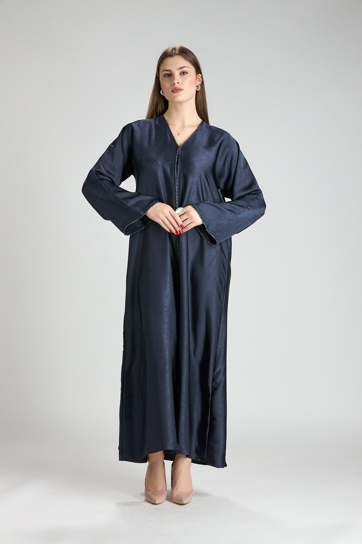 Farah Blue Textured Sheen 2-Piece Abaya with Hijab