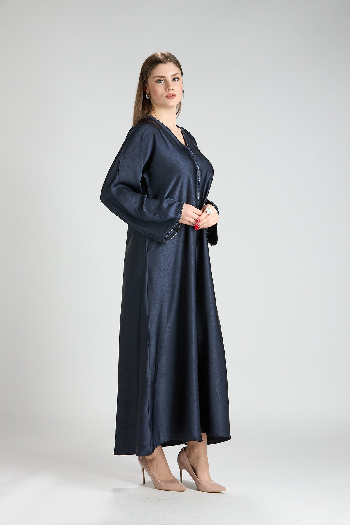 Farah Blue Textured Sheen 2-Piece Abaya with Hijab