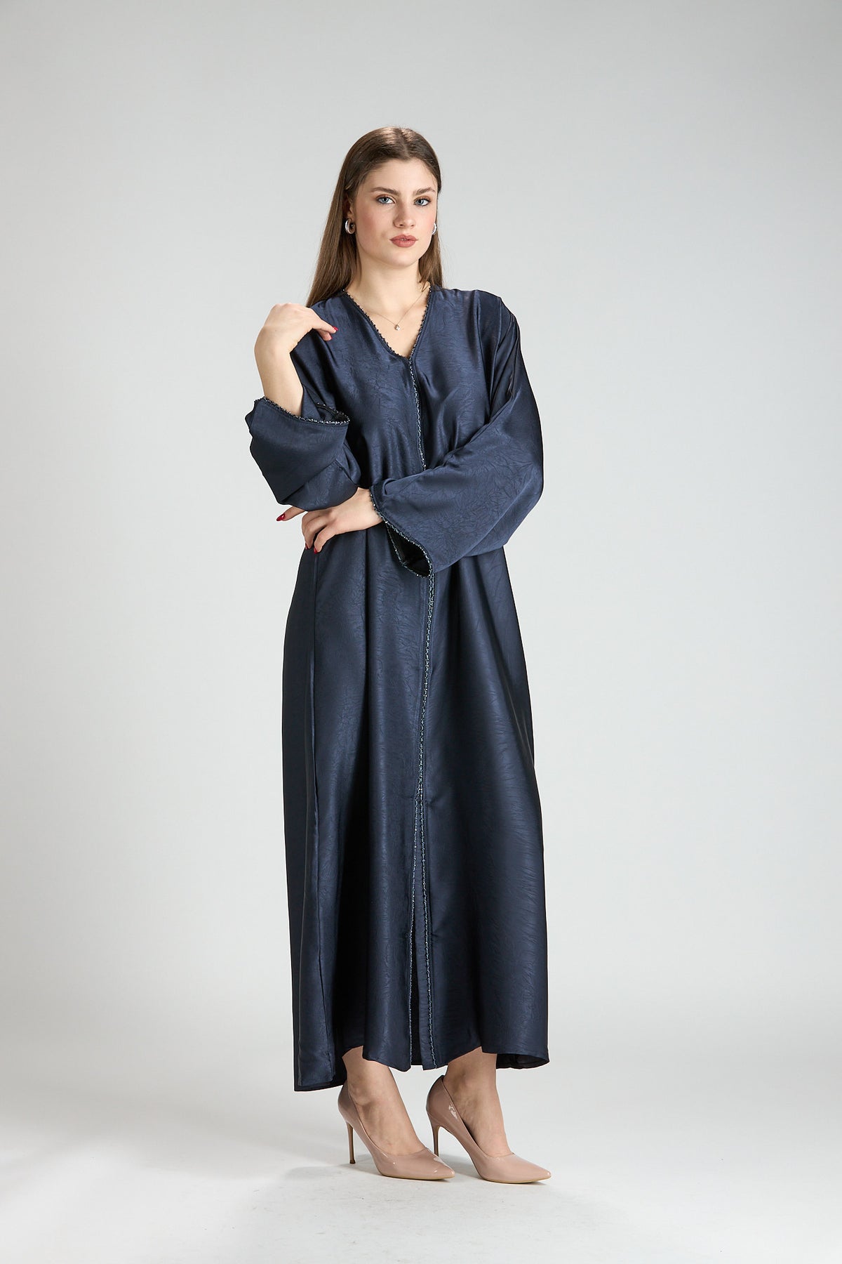 Farah Blue Textured Sheen 2-Piece Abaya with Hijab