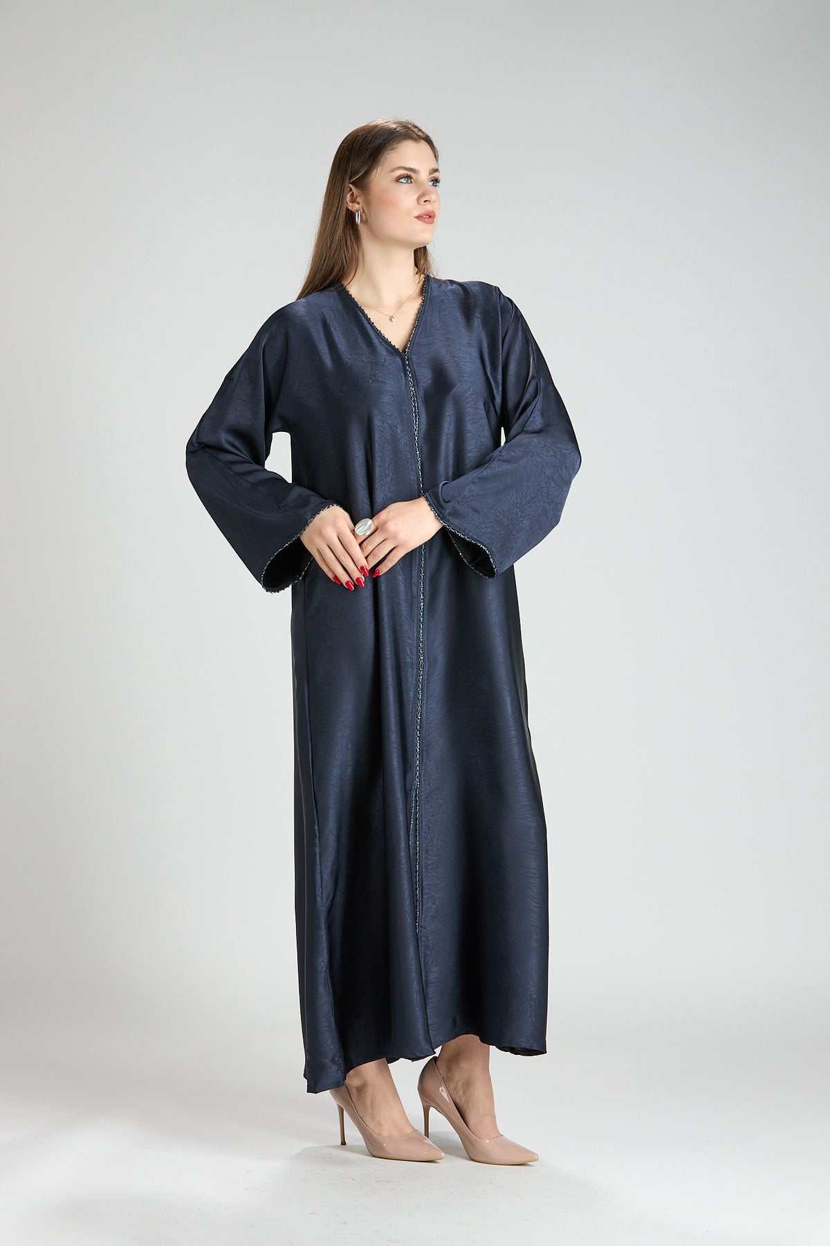 Farah Blue Textured Sheen 2-Piece Abaya with Hijab