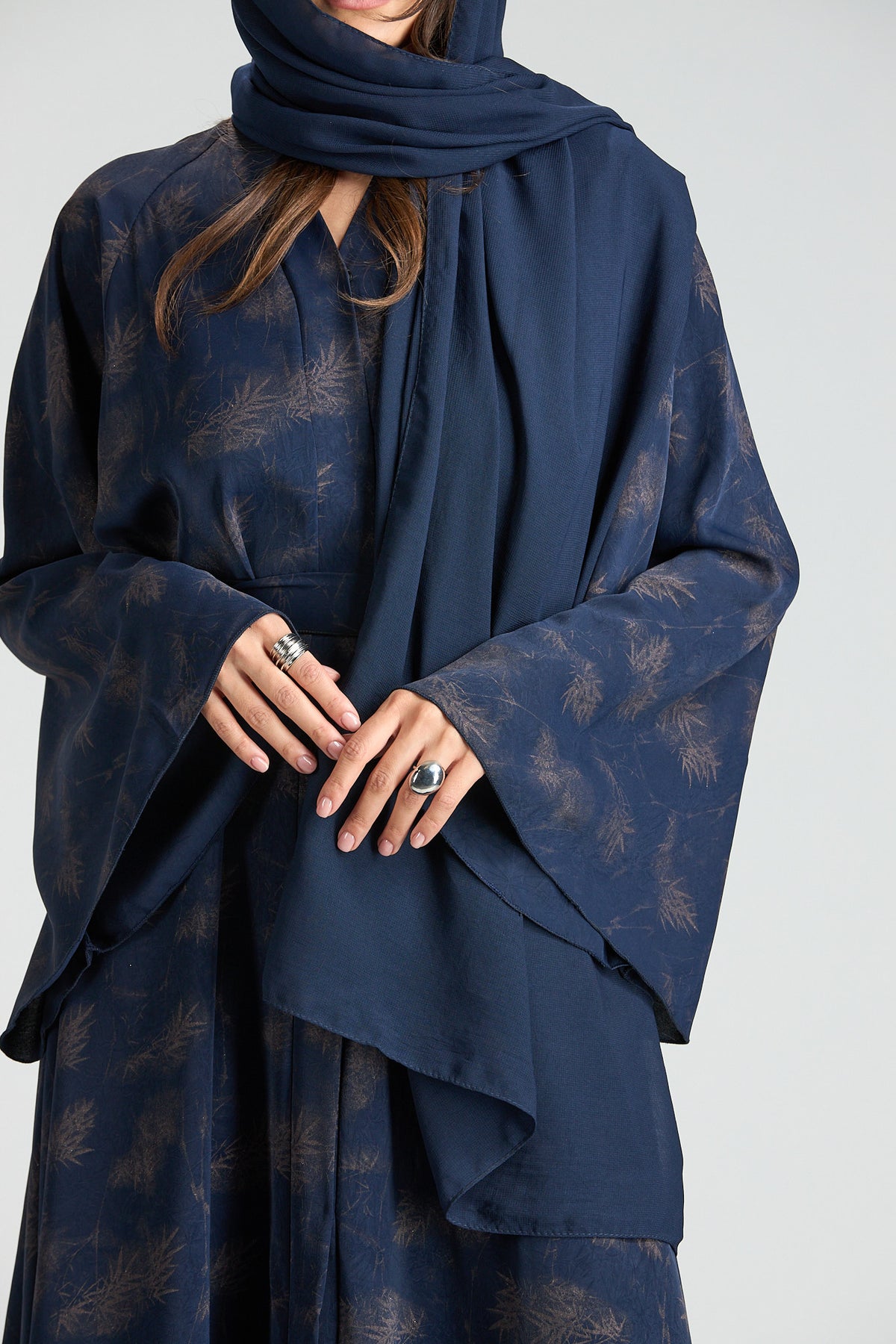 Serenity Blue Botanical Print Abaya with Sheila
