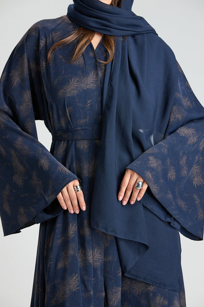 Serenity Blue Botanical Print Abaya with Sheila