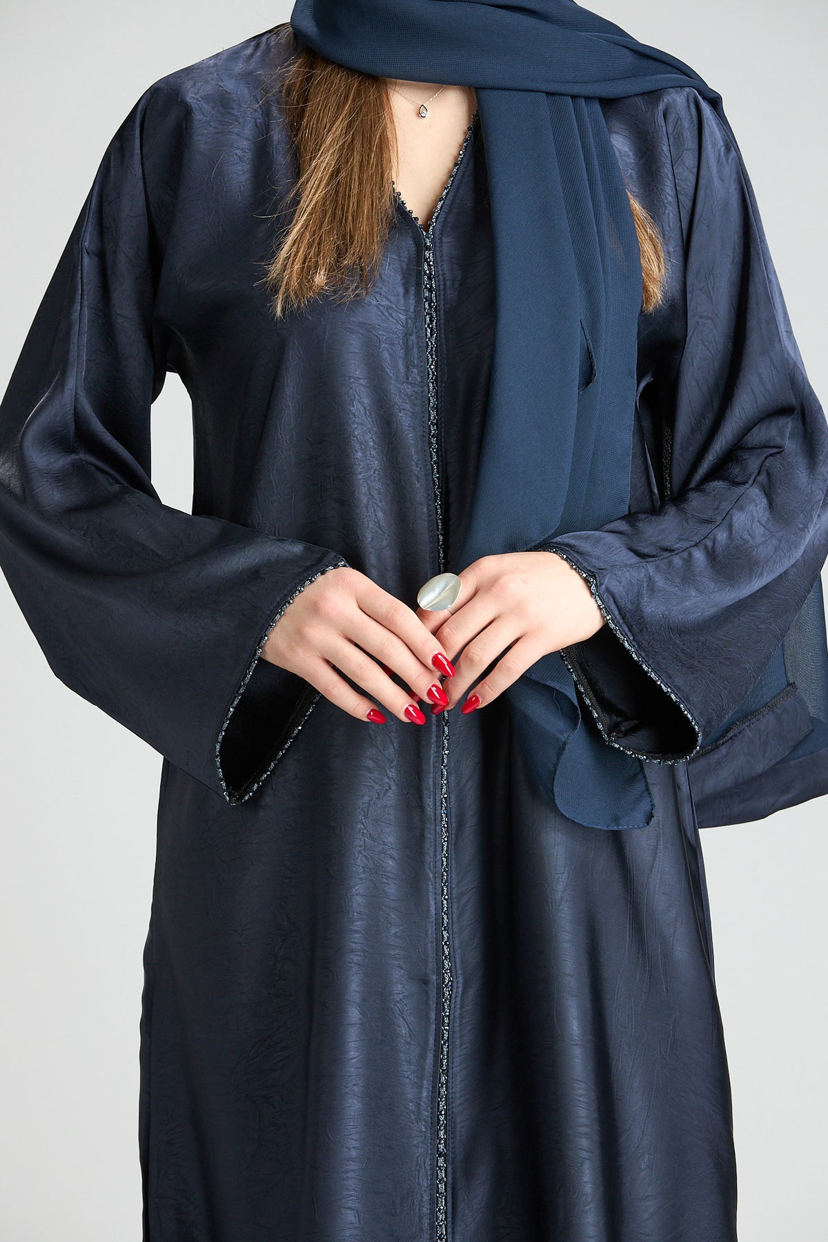 Farah Blue Textured Sheen 2-Piece Abaya with Hijab