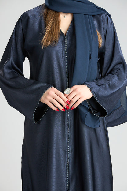 Farah Blue Textured Sheen 2-Piece Abaya with Hijab