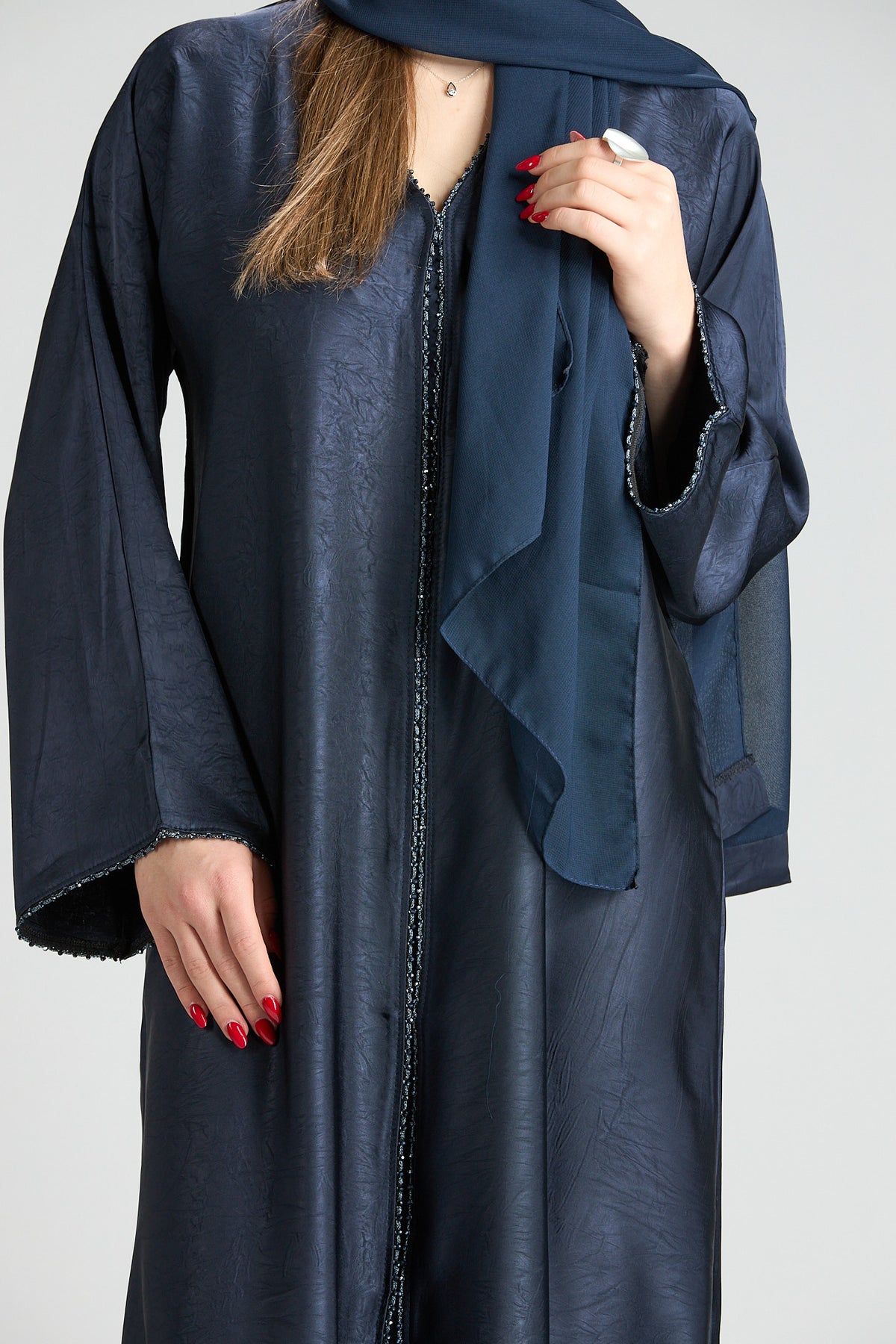 Farah Blue Textured Sheen 2-Piece Abaya with Hijab