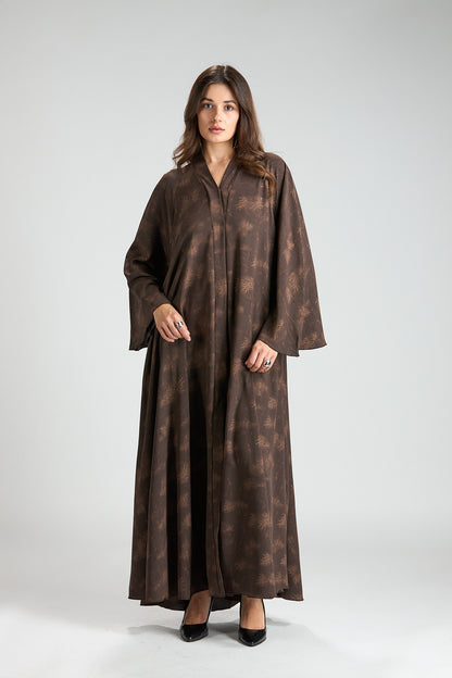 Serenity Brown Botanical Print Abaya with Sheila