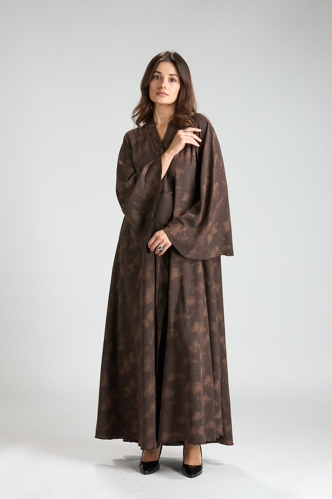 Serenity Brown Botanical Print Abaya with Sheila