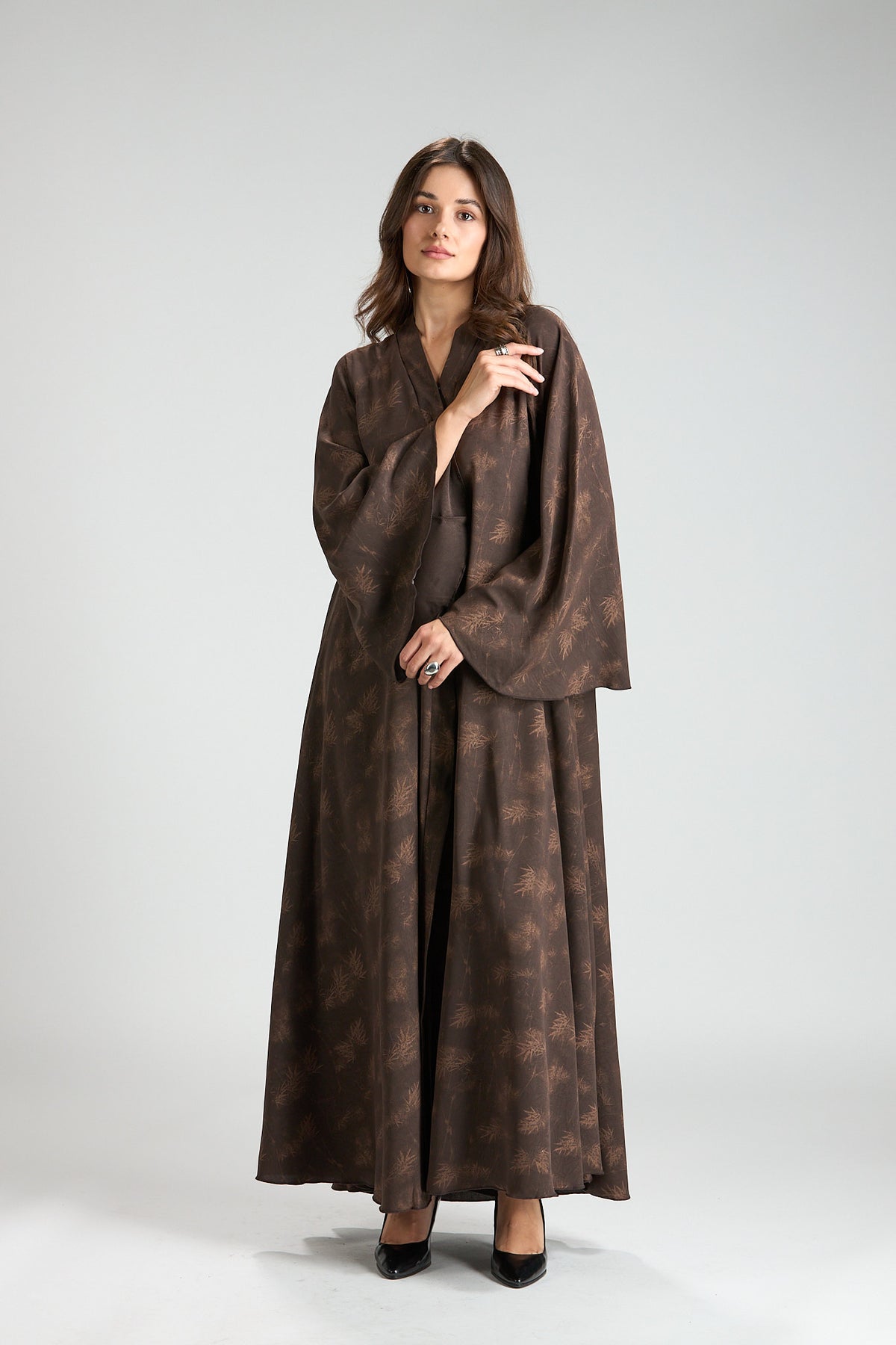 Serenity Brown Botanical Print Abaya with Sheila