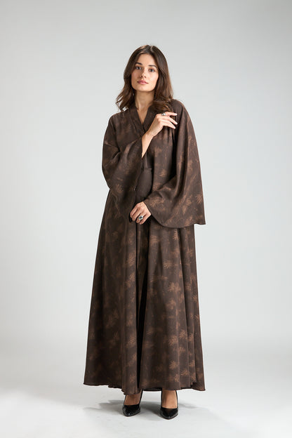 Serenity Brown Botanical Print Abaya with Sheila