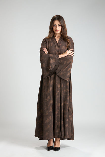 Serenity Brown Botanical Print Abaya with Sheila