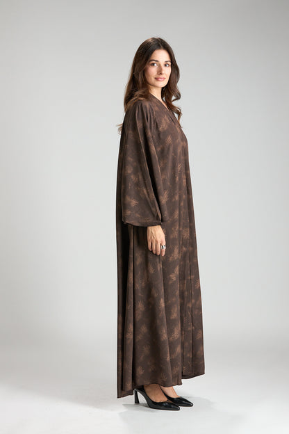 Serenity Brown Botanical Print Abaya with Sheila