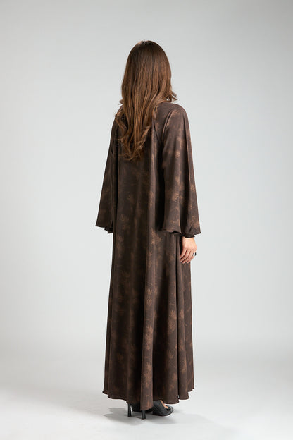 Serenity Brown Botanical Print Abaya with Sheila