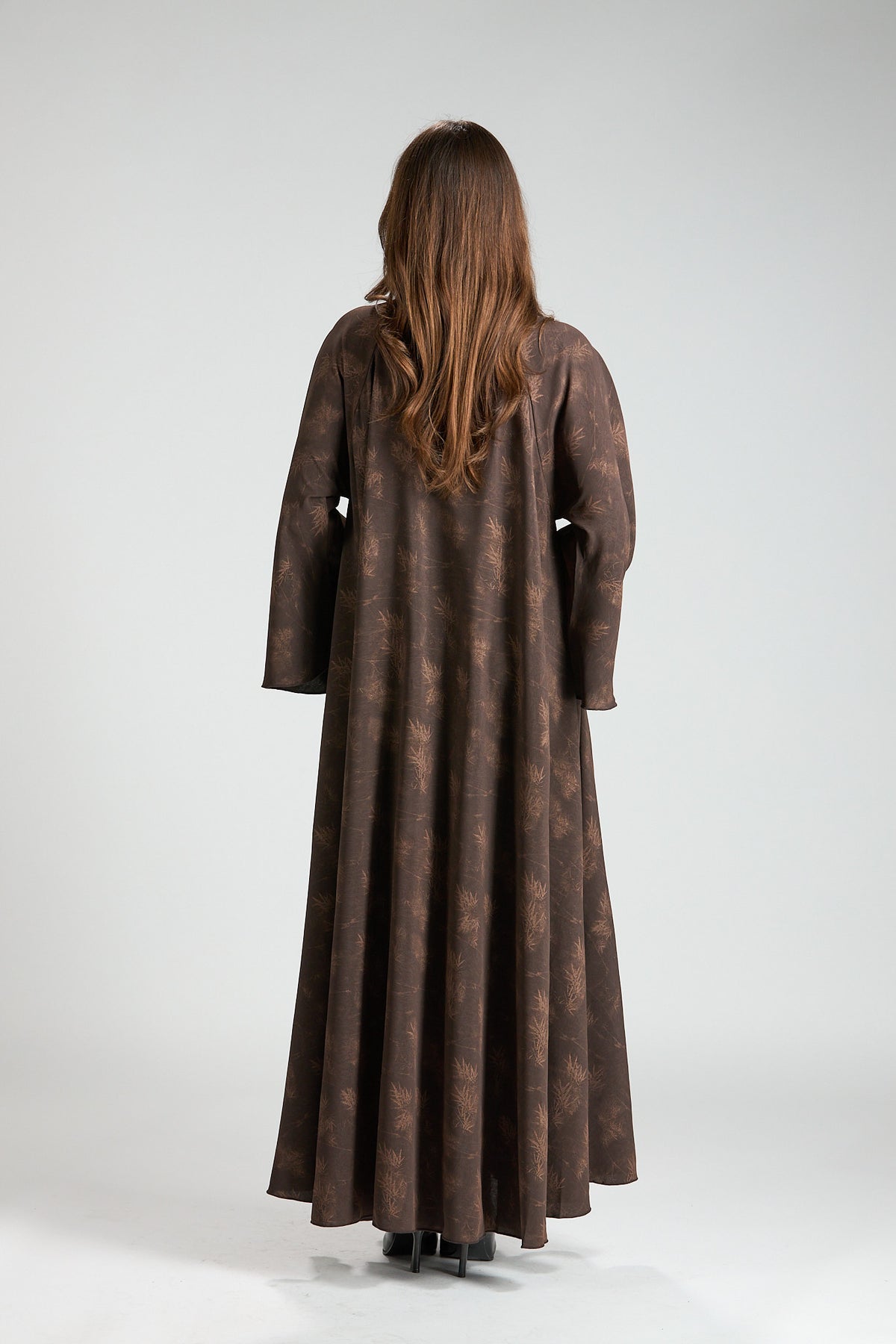 Serenity Brown Botanical Print Abaya with Sheila