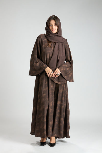 Serenity Brown Botanical Print Abaya with Sheila