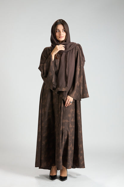 Serenity Brown Botanical Print Abaya with Sheila