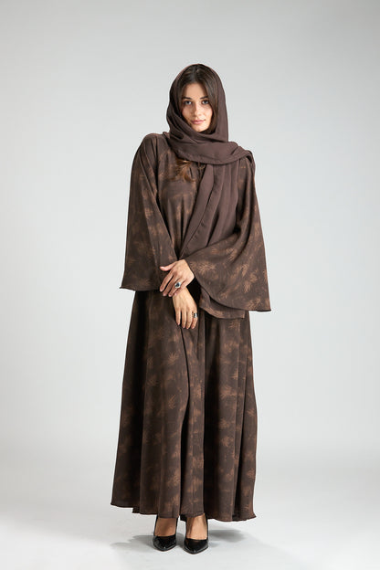 Serenity Brown Botanical Print Abaya with Sheila